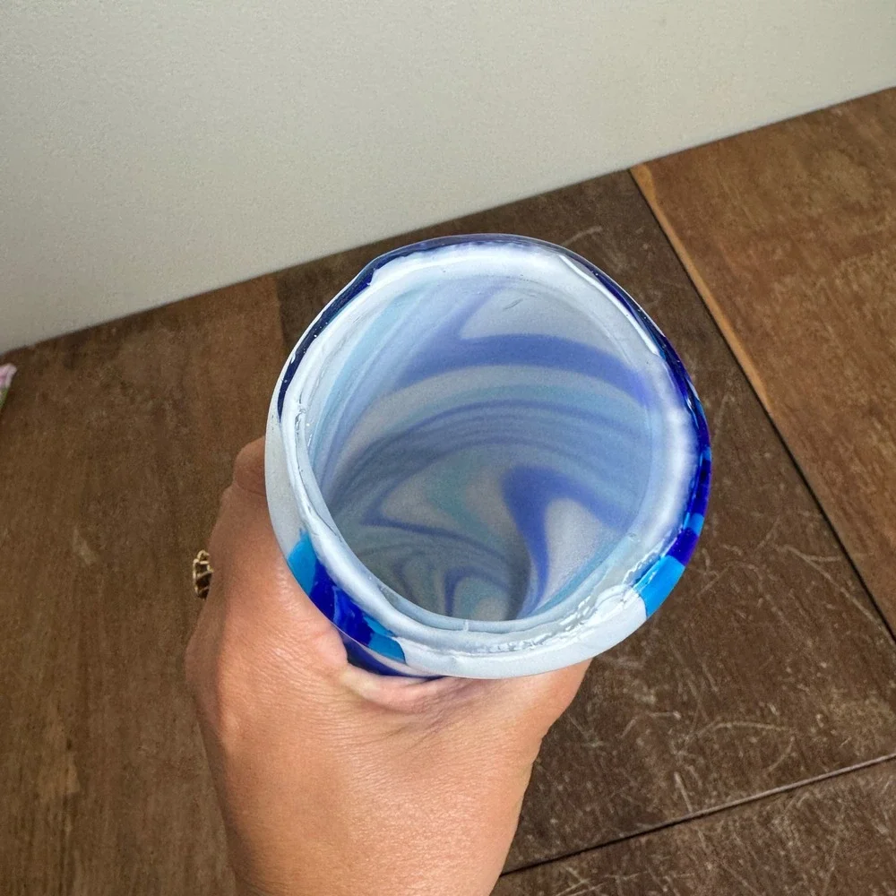 Blue Swirl Art Glass‎ Vase 15.5